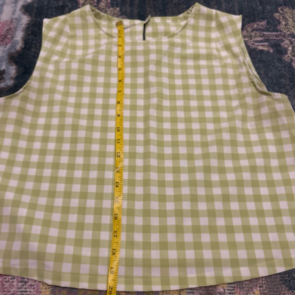 Wayre Two Piece Lime gingham Plaid Boxy Snap Tank With Travel Pocket Flow Shorts - Picture 3 of 13